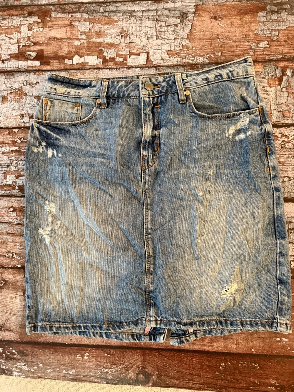 BOSS ORANGE Light Blue Distressed Denim Mini Skirt size 28